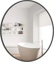 round Wall Mirror 20 Inch Black Circle Mirror for Bathroom with Metal Framed, ro