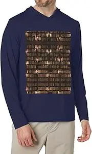 [YANYU] Library Bookshelf Book Print Versatile Hoodie Stylish Sweatshirt Men Gym Workout Hooded Long-Sleeved T-Shirt, Navy Blue, XX-Large