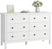 CARPETNAL White Dresser for Bedroom, 6 Drawer Dresser with Wide Drawer and Metal Handles, Wood Dressers & Chests of Drawers for Hallway, Entryway.