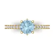 1.54 RD cathedral Natural Aquamarine Promise Bridal Wedding Ring 14k Yellow Gold