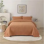 100% Cotton Bedding Quilt Set Full/Queen Orange Beige Blue Lightweight Reversible Coverlet Bedspread 3 Piece (1 Quilt,2 Pillow Shams) (Color : Orange, Size : 230x250cm-90x98 inch)