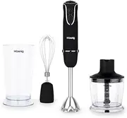 H.Koenig MIX75 Hand Blender Set/Mixing Cup, Whisk and Purée Stick / 5 Speed Settings / 750 W/Dishwasher Safe/Stainless Steel/Black