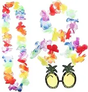 [BESTYASH] 1set Hawaiian Flower Garland and Pineapple Glasses Luau Party Decoration Floral Headband and Accessories for Beach Celebrations and Gatherings