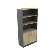 Xavier 2-Doors High Bookcase Display Cabinet W/ Adjustable Shelf - Oak & Ironstone