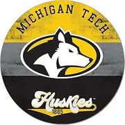 KH Sports Fan Michigan Tech Huskies Multi-Color Retro Circle Sign, 20x20 Inches, Huskies Decor; Display Your Team Spirit with This Unique Michigan Tech University Huskies Wall Art