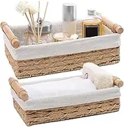 MZDMY Storage Basket,Storage Organiser, Toilet Paper Basket, Countertop Decoration Box, Wicker Basket for Home Decoration and Bathroom Organization With Handles 2-Piece Set (Beige)