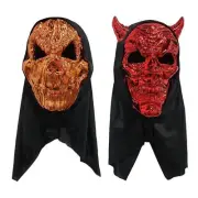 Hooded Devil Skull Halloween Mask Freaky Fright Night Metallic Red Orange Adult