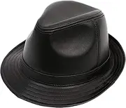 [CVMRBY] Winter Hats,Leather Jazz Cap Men Fedora Trilby Hat Sheepskin Middle Aged Gentleman Hat Autumn and Winter 55-60cm