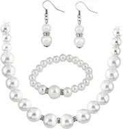 [ANDRESLAD] Bride's Wedding Pearl Necklace Set Pearl Earring Bracelet Jewelry Set for Special Occasions