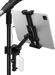 LZSIG Updated Tablet & Power Bank Mount Holder for Mic Stand, Adjustable Microphone Music Stand iPad Phone Clip, Compatible with iPhone, Android, All 4.7 to 13.5-inch Smartphones (XL)
