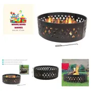 36-Inch Outdoor Fire Pit Ring with Poker - Round Heavy-Duty Steel Fire Ring f...