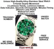High Quality, 6 Hands Quartz Movement Watch 2 Luminous Hands, Luminous Indices