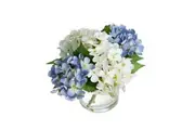 Glamorous Fusion Blue & White Hydrangea Artificial Fake Plant Decorative Mixed Arragement 18cm In Glass