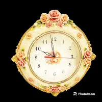 在飛比找蝦皮購物優惠-歐式風格 田園玫瑰花工藝樹脂鐘 擺鐘 掛鐘 客廳鐘 歐式裝飾
