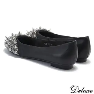 【Deluxe】個性時尚鉚釘水鑽街頭風娃娃鞋(黑)
