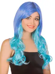 Mermaid Blue Ombre Womens Long Curly Costume Wig