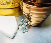 Genuine 925 Sterling Silver Blue Topaz Gemstone Adjustable Ring Size 9.5