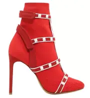 Valentino Rockstud Bodytech Red White Sock Knit Ankle Heel Boot Bootie 38.5