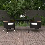 3 Piece Garden Dining Set with Cushions Poly Rattan and Glass Patio Bar Sets