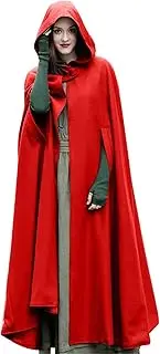 [XUNRYAN] Womens Winter Cape Coat Wool Blend Hooded Cloak Maxi Long Cardigans Open Front Poncho Outwear Halloween Costume, Red, X-Large