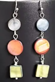 Silver and Colorful Shell Dangle Earrings. Beach Summer