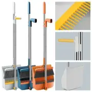 Dustpan and Brush Set Long Metal Handle Dustpan & Broom Sweeper for Easy Cle