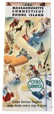 Massachusetts CONNECTICUT RI Cities Service ROAD MAP NYC / Boston Cape Cod 1948