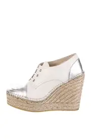 NIB Gucci Pilar Double G Logo Oxfords White Calfskin Wedge Platform Pumps 37