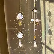 Viiotu Crystals Sun Catcher Hanging with Chain Pendan, Colorful Suncatcher with Sun Moon Star Crystal Prism, Crystals Windows Car Indoor Outdoor Garden Home Decor