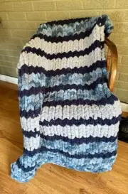 “The Moody Blues” Hand Knitted Lap Blanket In Shades Of Blue