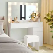 Dressing Table Stool Set with Large Make Up Mirror 4 Storage Drawers 1 Cabinet