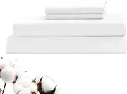 LINENOVA Luxury 100% Natural Cotton Bed Sheet Set - 40cm Deep Pocket Fitted Sheet & Flat Sheet & 2 Pillowcases - 4 Piece (Queen Size,White)