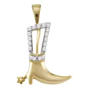 10k Yellow Gold Round Diamond Cowboy Boot Fashion Pendant 1/10 Cttw