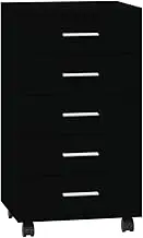 EVURU 5-Drawer Chest, File Cabinet, Office Cabinet with Drawers, Rolling Printer Stand, Filing Cabinet for Living Room, Home Office, Easy Assembly, 33 x 38 x 63 cm Black Engineered Wood