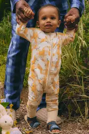 [Bonds] Bonds Baby Zip Cotton Wondersuit in Mini Bunny Burrow Mustard Size: 3-6 Months 3-6 Months Mini Bunny Burrow Mustard