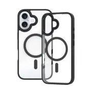 iPhone 16 Plus Clear Hard Case Cover with Metal Camera Lens: Magnetic Design, MagSafe Compatibility, Enhanced Camera Screen Guard, Anti-Scratch Protection - Black