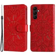 Leather Phone Case for Samsung Galaxy A24 4G,Stand Wallet Sunflower Imprinted Cover with Hand Strap