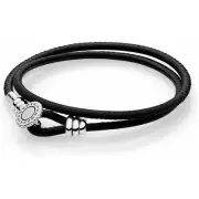 Pandora Black Double Leather Bracelet 597194CBK-D1 - Approximately 6 1/4 Inches