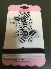 GIMME CLIPS Girls Hair Clips Black / White And Pony Holders. 8 Pieces.