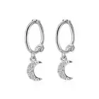 Sterling Silver Sleeper Hinged Hoop Crescent Moon Drop Circle Earrings