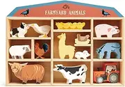 Tender Leaf Toys Farmyard Animals – 13 Wooden Country Farm Figurines with a Display Shelf - Classic Toy for Pretend Play – Develops Creative & Imaginative Skills – Learning Role Play – Ages 3+ Years