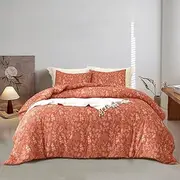[EAVD] Garden Style Pink Floral Duvet Cover Full/Queen Soft 100% Cotton White Pink Floral Bedding Set with 2 Pillowcases Chic Shabby Botanical Floral Pattern Comforter Set with Zipper Closure