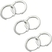 [Poetic Dove] 3 Pairs Silver Rhodium Plated Huggie Hoop 15mm Square Sleeper Earrings