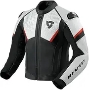Rev'it Matador Motorcycle Motorbike Thermal Leather Jacket - Black/Neon Red 50, BLACK, WHITE, RED, 50