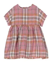 check-pattern linen dress 2Y,12M Pink