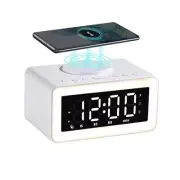 Digital Clock Bluetooth Speaker Alarm Clock with Wireless Charging, Dual White