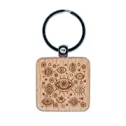 Nazar Evil Eye Hamsa Curse Protection Symbol Engraved Wood Square Keychain