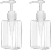 Pump Bottle Dispenser 2 Pack Refillable Flat Square Plastic Lotion Dispenser Leakproof Empty Lotion Pump Bottle for Essential Oil Soap Lotion Shampoo Clear (White, One Size)