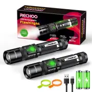 Rechargeable Flashlights 2 Pack, High Lumens LED Tactical Flashlight with Dou...