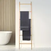 180cm Modern Bathroom Wall-Leaning Towel Ladder, 6-Tier Clothes Stand, Freestanding Rack for Bathroom, Bedroom, Living Room, Bamboo Ladder Holder for Towels, Blankets, Clothes